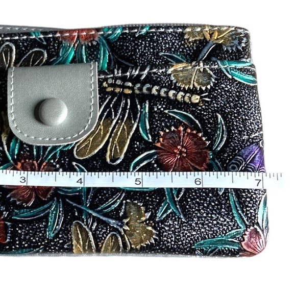 Vintage Style Floral Pattern Faux Leather Wristlet Silver Gray Pink Green New - Picture 10 of 14